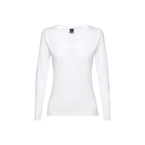 THC BUCHAREST WOMEN WH II. Long-sleeved scoop neck fitted T-shirt for women. 100% carded cotton. White