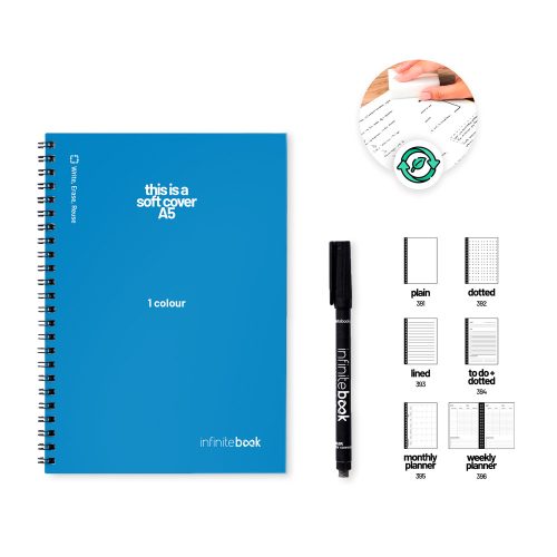 FLEXIBLE A5 INFINITEBOOK - 1 COLOUR. A5 "Infinitebook" notepad with flexible cover, includes customisation in one colour on the cover and back