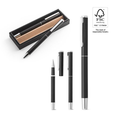 LEAH. Roller and ballpoint pen set in aluminium 94% rAL) with clip