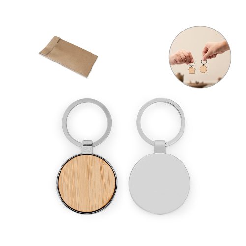 GASTON ROUND. Round iron keychain in zinc and bamboo