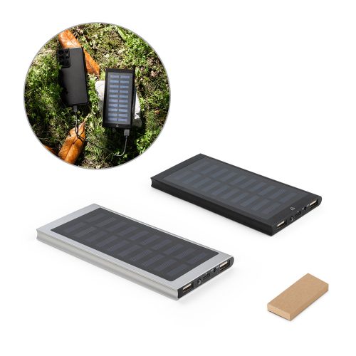 CLERK. 8,000 mAh power bank with solar panel in 100% recycled aluminium
