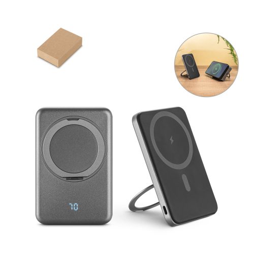 WARSHEL 5. 5.000 mAh magnetic power bank with 15W superfast wireless charger in recycled ABS (100% rABS) with stand