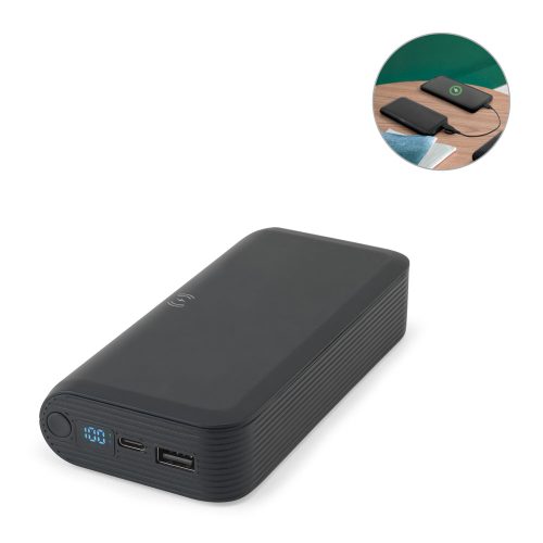 BECKER 20. 20,000 mAh power bank in recycled ABS (100% rABS) with 15W superfast wireless charger