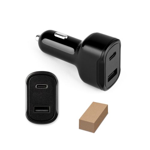 DIRAC. Cigarette lighter adapter with USB-A port 18W and USB-C 20W in recycled ABS (100% rABS)
