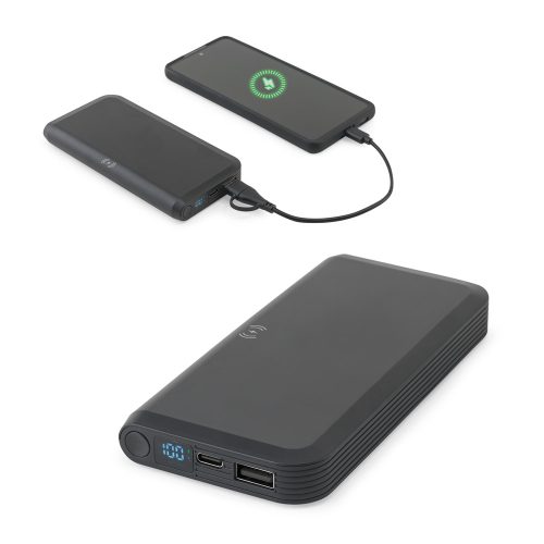 BECKER 10. 10,000 mAh power bank in recycled ABS (100% rABS) with 15W superfast wireless charger
