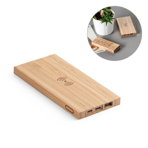 FITCH. Power bank 5,000 mAh with 5W wireless charger in bamboo