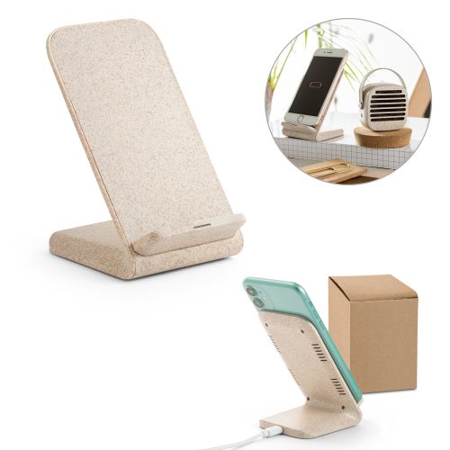 ENGLERT. Smartphone holder with 10W fast wireless charger in recycled ABS (70% rABS) and wheat straw fiber